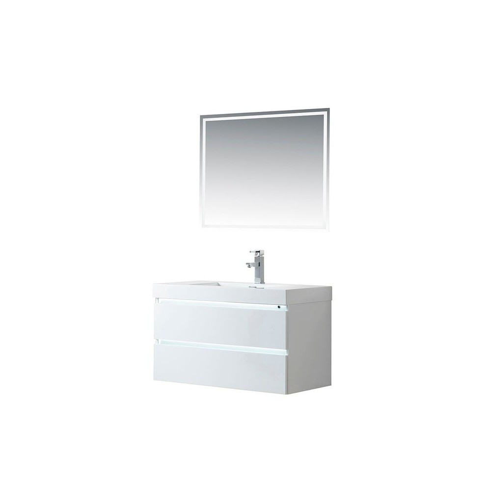 Vanity Art 36 Inch Wall Hung Single Sink Bathroom Vanity With Resin Top, White