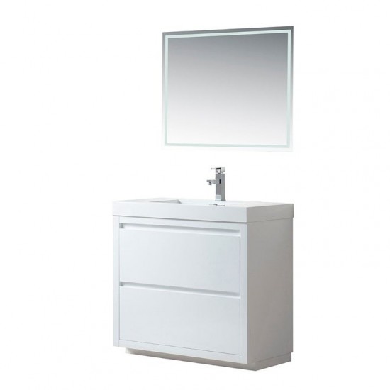 Vanity Art 36 Inch Single Sink Bathroom Vanity With Resin Top, White