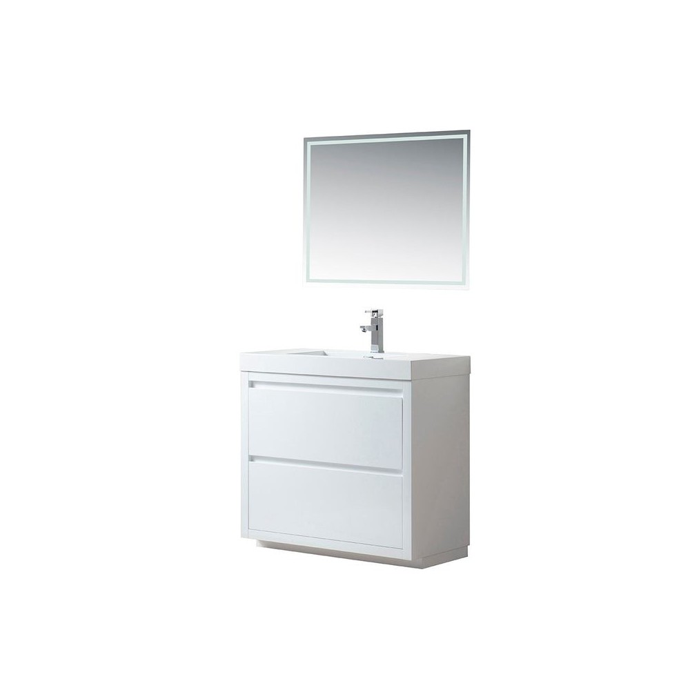 Vanity Art 36 Inch Single Sink Bathroom Vanity With Resin Top, White