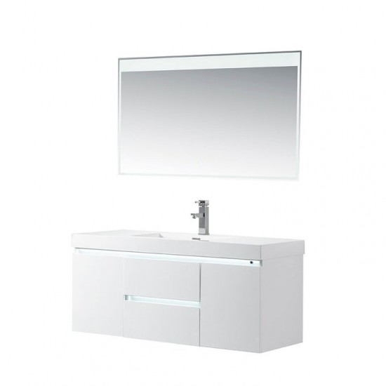 Vanity Art 48" LED Lighted Wall Hung Single Sink Vanity With Resin Top, White