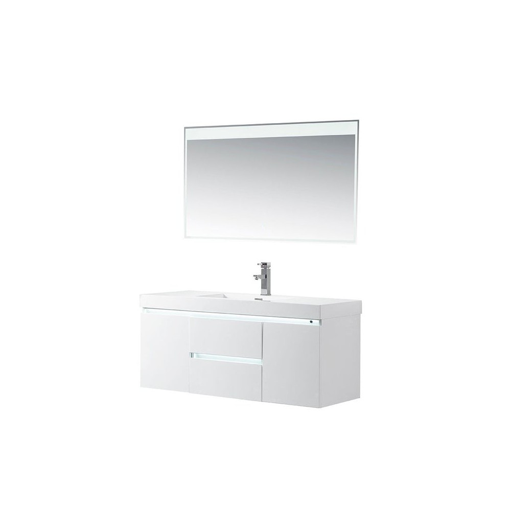 Vanity Art 48" LED Lighted Wall Hung Single Sink Vanity With Resin Top, White Vanity Art 48" LED Lighted Wall Hung Single Sink Vanity With Resin Top, White