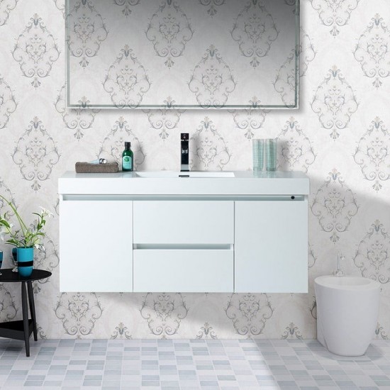 Vanity Art 48" LED Lighted Wall Hung Single Sink Vanity With Resin Top, White