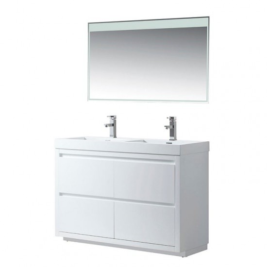 Vanity Art 48 Inch Single Sink Bathroom Vanity With Resin Top, White