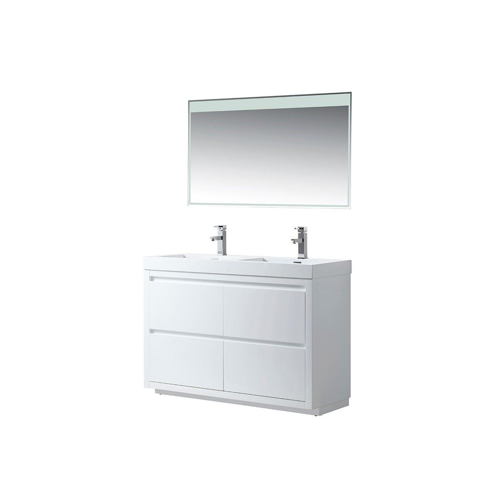 Vanity Art 48 Inch Single Sink Bathroom Vanity With Resin Top, White