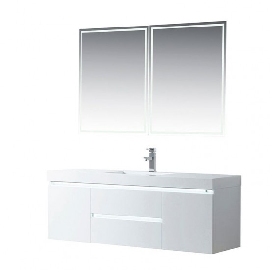 Vanity Art 60" LED Lighted Wall Hung Single Sink Vanity With Resin Top, White