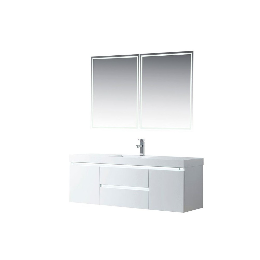 Vanity Art 60" LED Lighted Wall Hung Single Sink Vanity With Resin Top, White Vanity Art 60" LED Lighted Wall Hung Single Sink Vanity With Resin Top, White
