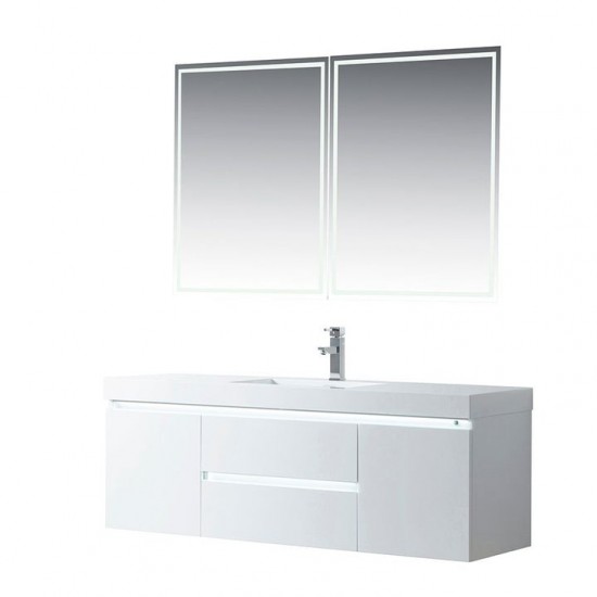 Vanity Art 60 Inch Single Sink Bathroom Vanity With Resin Top, White