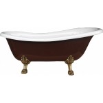 Freestanding claw foot red and white bathtub with polished chrome pop-up drain