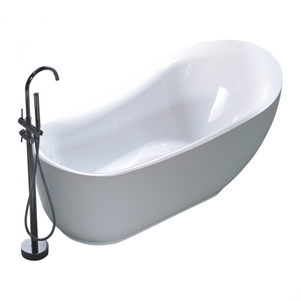 Freestanding bathtub, polished chrome round overflow and pop-up drain, VA6512-L