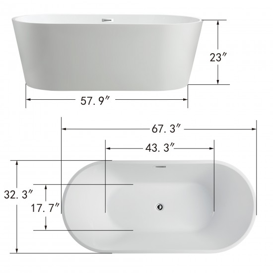 Freestanding bathtub, polished chrome slotted overflow, pop-up drain, VA6815-L