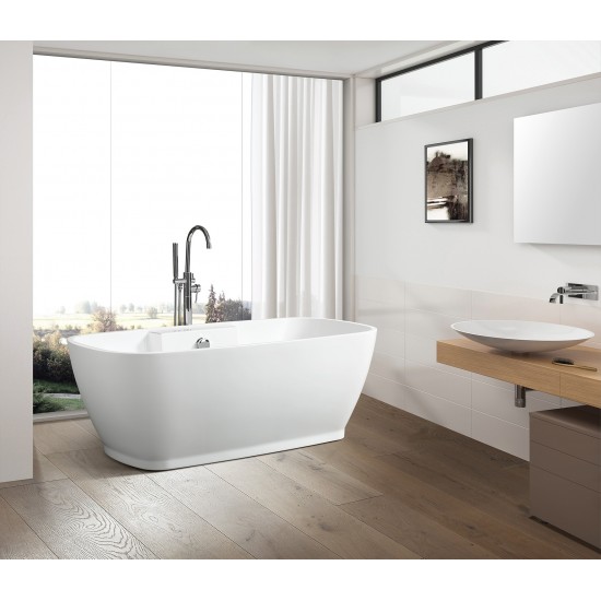 Freestanding bathtub, polished chrome round overflow and pop-up drain, VA6835