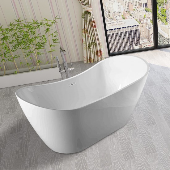 Freestanding bathtub, polished chrome slotted overflow, pop-up drain, VA6903