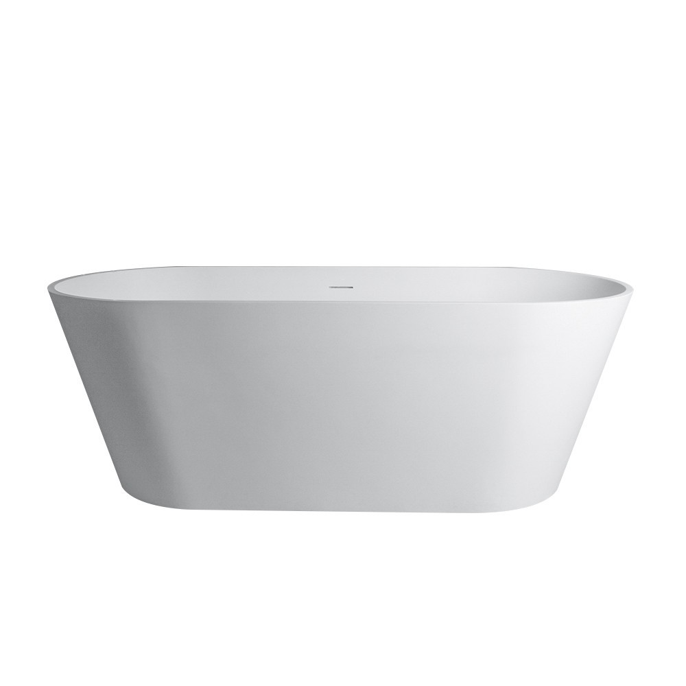 Freestanding solid surface resin mattebathtub with overflow, pop-up drain, White