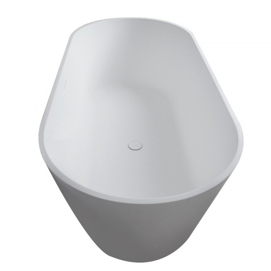 Freestanding solid surface resin mattebathtub with overflow, pop-up drain, White