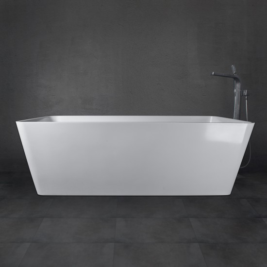 Freestanding solid surface glossy bathtub, overflow, pop-up drain, VA6914-GL