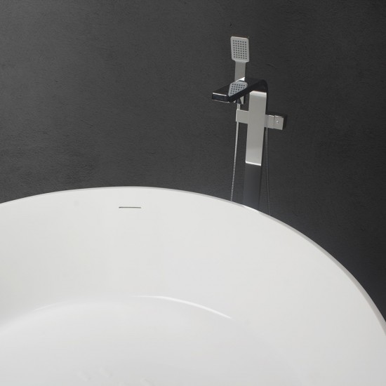 Freestanding solid surface glossy bathtub, overflow, pop-up drain, VA6915-G