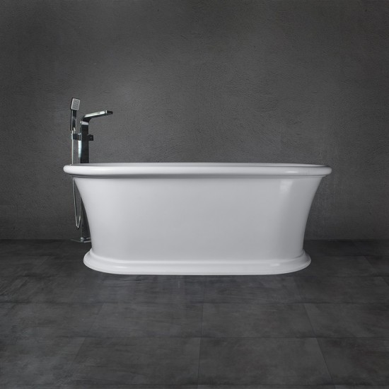 Freestanding solid surface glossy bathtub, overflow, pop-up drain, VA6916-GS