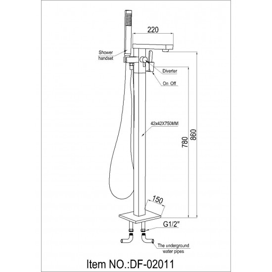 Freestanding faucet, shower head in brushed nickel, Brushed Nickel, VA2011-BN