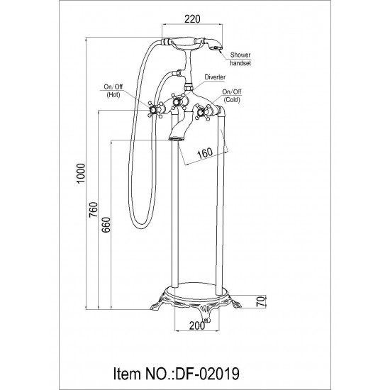 Freestanding faucet, shower head in brushed nickel, Brushed Nickel, VA2019-BN