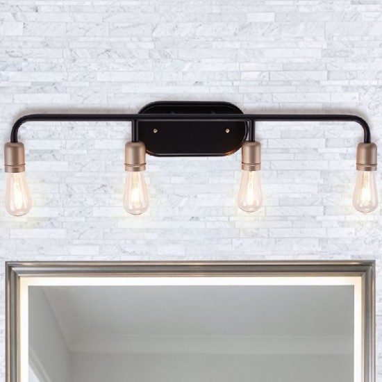 Vanity Art Vintage 4 Light Vanity, Black/Brass