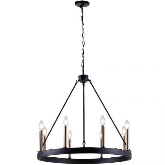 Vanity Art Farmhouse Vintage 8 Light Round Candel Pendant, Black/Brass