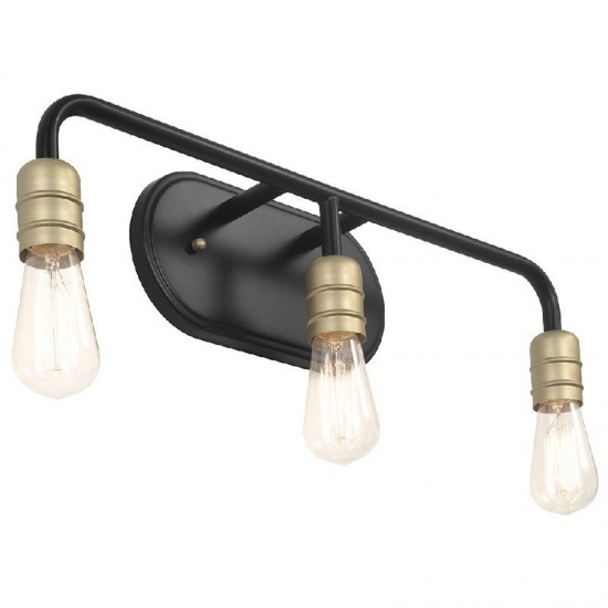 Vanity Art 3-Light Vanity Light Black, Black/Brass, 10503BK+BD