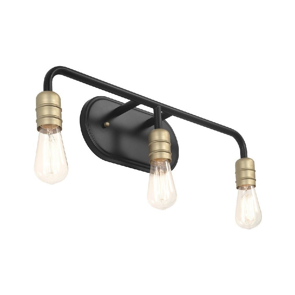 Vanity Art 3-Light Vanity Light Black, Black/Brass, 10503BK+BD