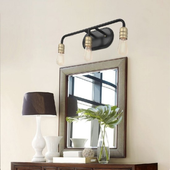 Vanity Art 3-Light Vanity Light Black, Black/Brass, 10503BK+BD