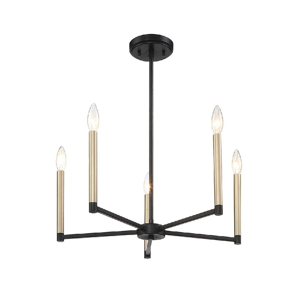 Vanity Art 5-Light Candle Style Chandelier, Black/Brass, 10525BK-BD