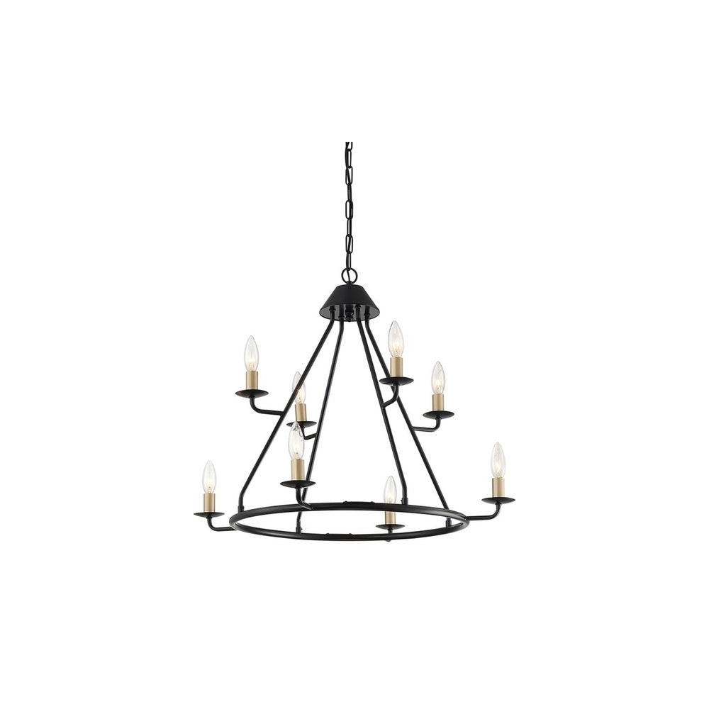 Vanity Art 8 - Light Candle Style Tiered Chandelier, Black/Brass, 10536BK-BD