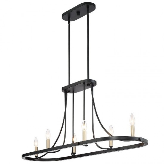 Vanity Art 6-Light Kitchen Island Linear Pendant, Black/Brass, 10546BK-BD