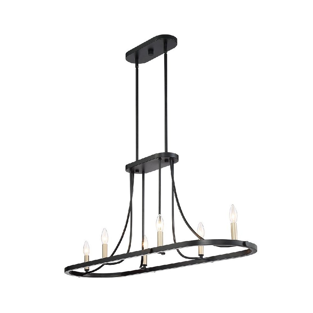 Vanity Art 6-Light Kitchen Island Linear Pendant, Black/Brass, 10546BK-BD