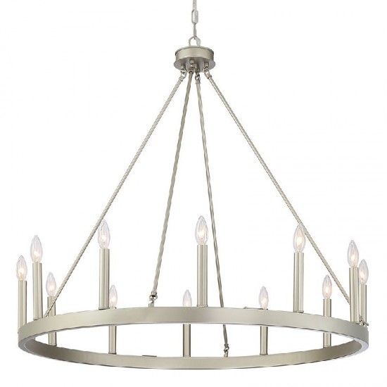 Vanity Art 12 - Light Candle Style Wagon Wheel Chandelier, Silver, 10552AS