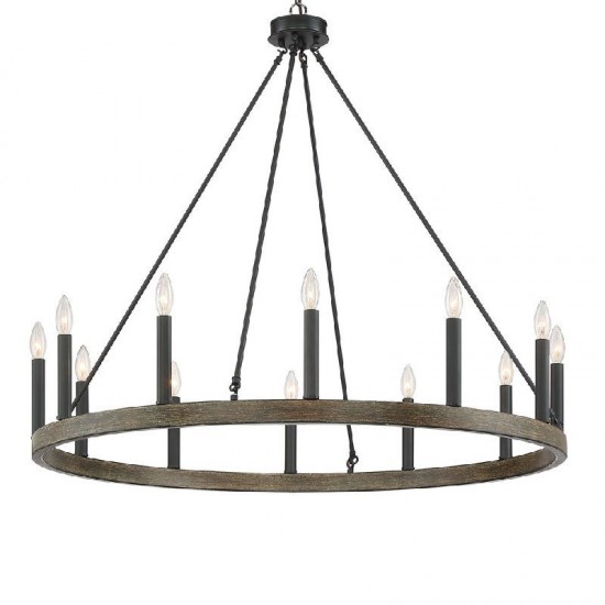 Vanity Art 12 - Light Candle Style Wagon Wheel Chandelier, Darkwood, 10552DW-BK