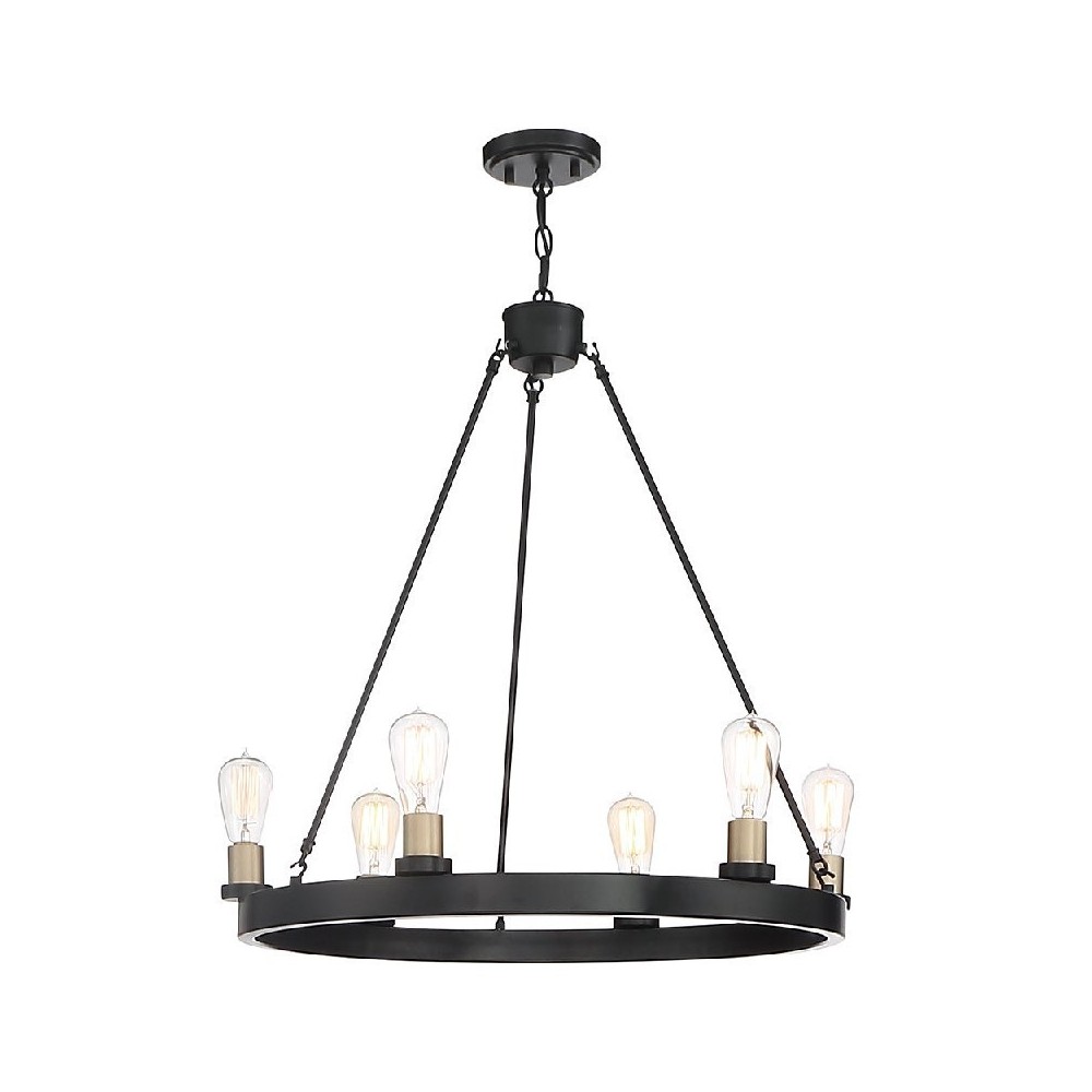 Vanity Art 6 - Light Candle Style Wagon Wheel Chandelier, Black, 10556BK-BD