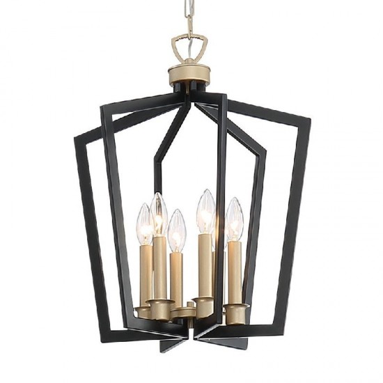 Vanity Art 6 - Light Lantern Geometric Pendant, Black/Brass, 10566BK-BD