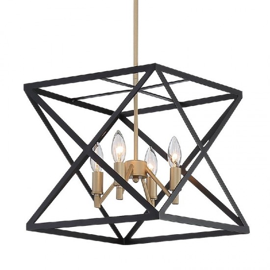 Vanity Art 4 - Light Lantern Geometric Pendant, Black/Brass, 12014BK-BD