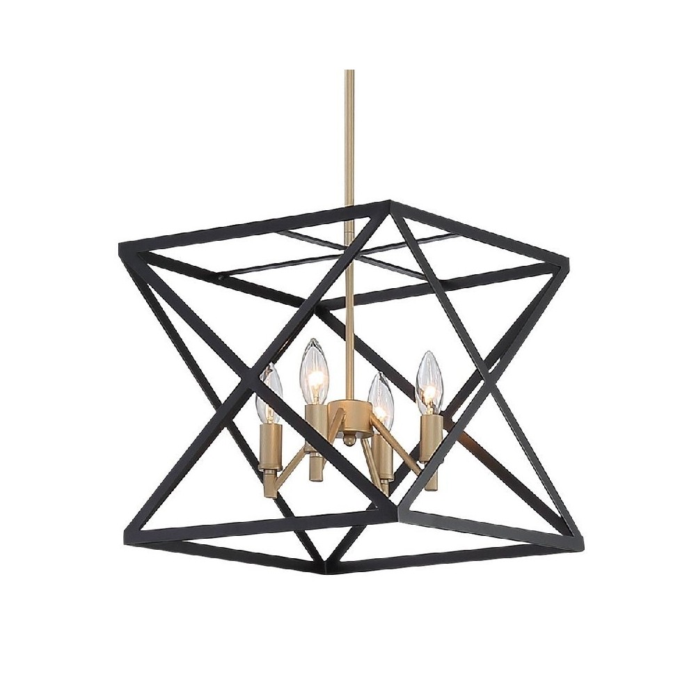 Vanity Art 4 - Light Lantern Geometric Pendant, Black/Brass, 12014BK-BD Vanity Art 4 - Light Lantern Geometric Pendant, Black/Brass, 12014BK-BD