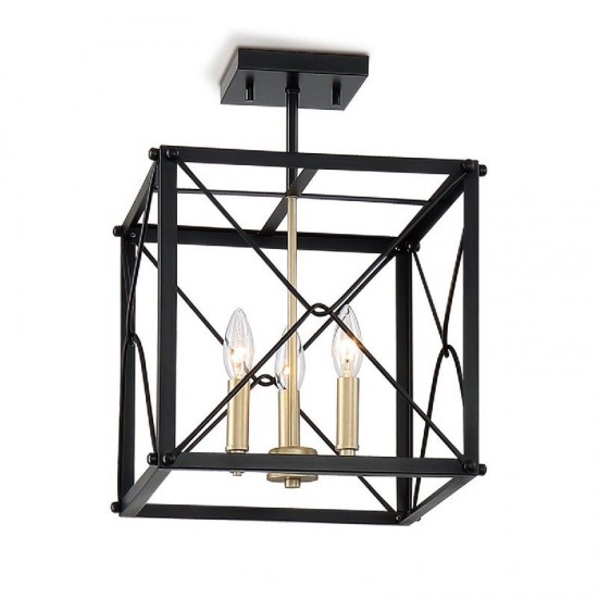 Vanity Art 3 - Light Lantern Square / Rectangle Pendant, Black/Brass, 12024BK-BD