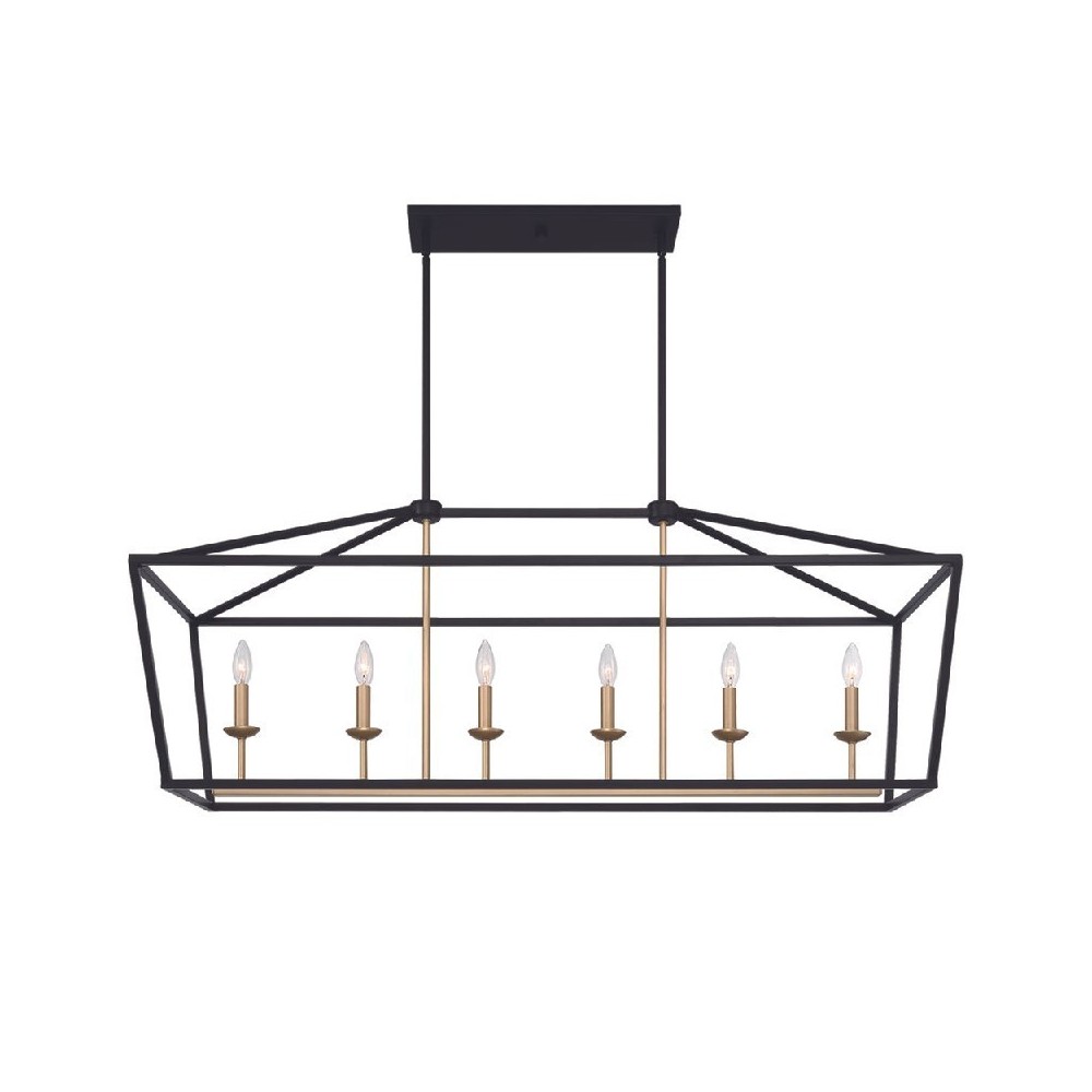 Vanity Art 6 - Light Kitchen Island Linear Pendant, Black/Brass, 12036BK-BD