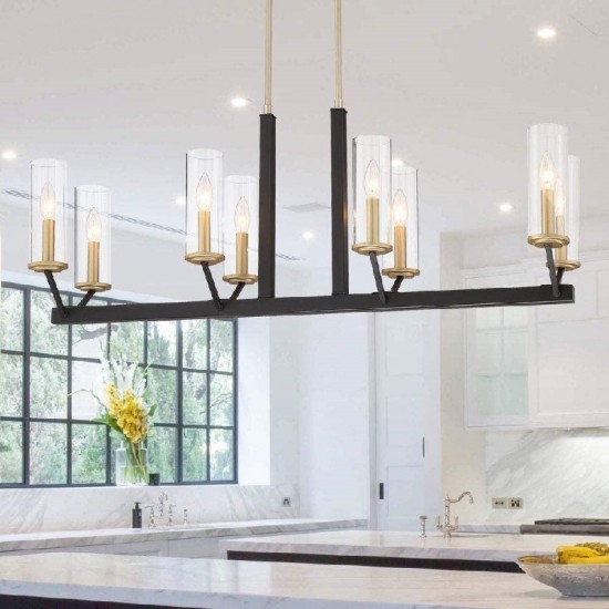 Vanity Art 8 - Light Kitchen Island Linear Pendant, Black/Brass, 12068BK-BD