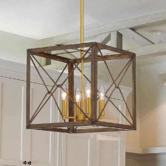 Vanity Art 4 - Light Lantern Square Chandelier, Brown, 12124WN-GD