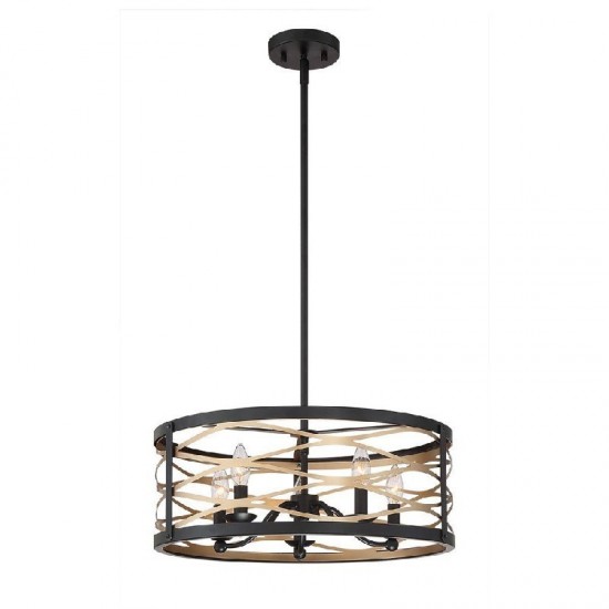 Vanity Art 5 - Light Drum Chandelier, Black/Brass, 20035BK+BD