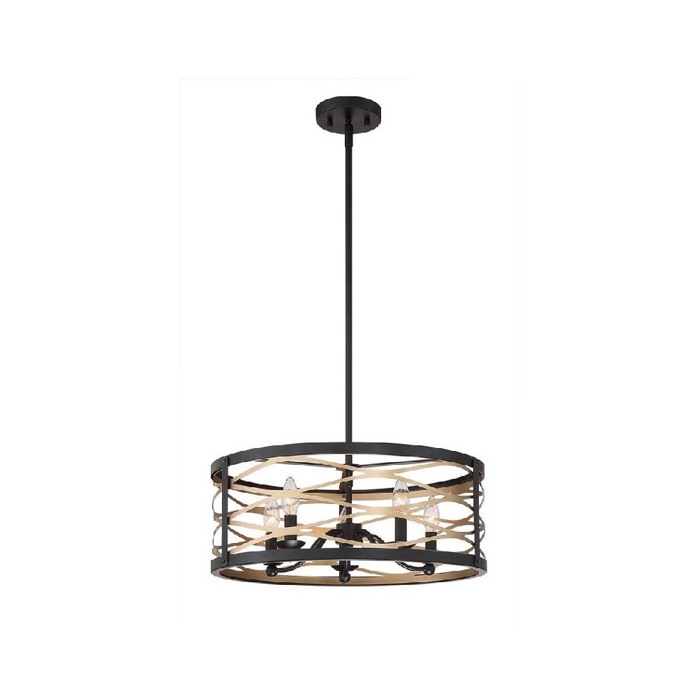 Vanity Art 5 - Light Drum Chandelier, Black/Brass, 20035BK+BD Vanity Art 5 - Light Drum Chandelier, Black/Brass, 20035BK+BD