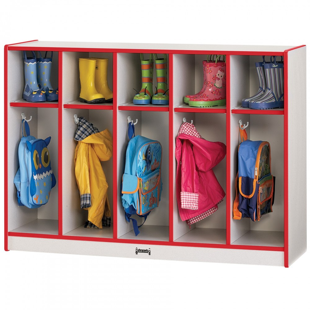 Rainbow Accents Toddler 5 Section Coat Locker - Red