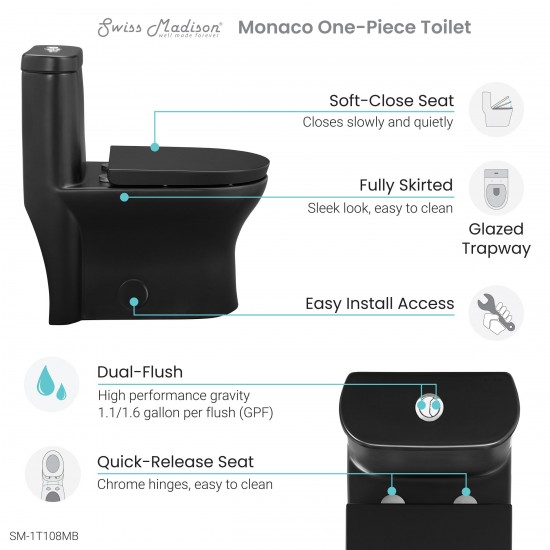 Monaco One-Piece Elongated Toilet Dual-Flush, Matte Black 1.1/1.6 gpf