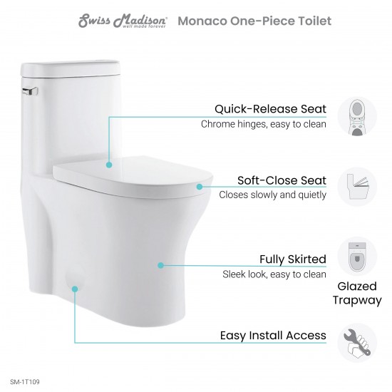 Monaco One-Piece Elongated Left Side Flush Handle Toilet 1.28 gpf