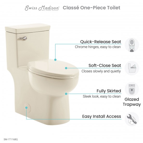 Classe One Piece Toilet with Front Flush Handle 1.28 gpf in Bisque