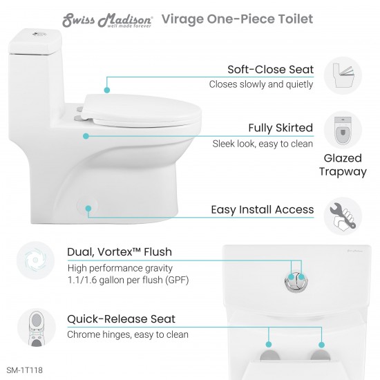 Virage One-Piece Elongated Toilet Vortex Dual-Flush 1.1/1.6 gpf