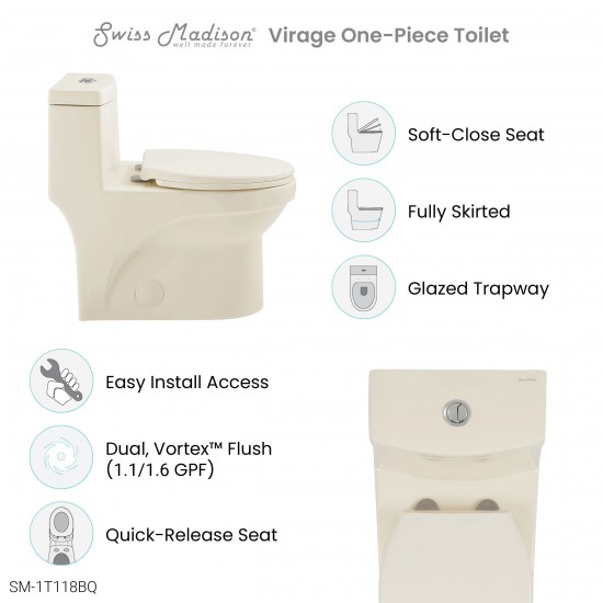 Virage One Piece Elongated Dual Flush Toilet 1.1/1.6 gpf in Bisque